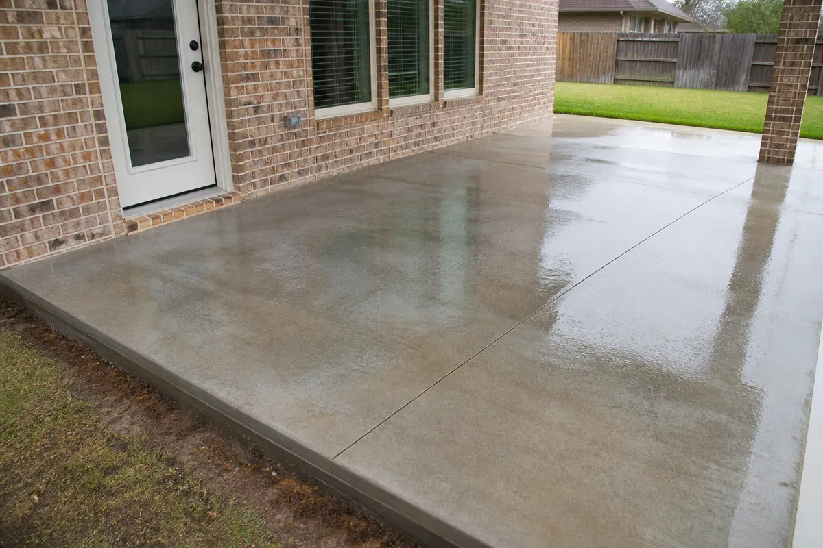 Concrete Patio Drainage Near the House at an Atascocita, Texas home